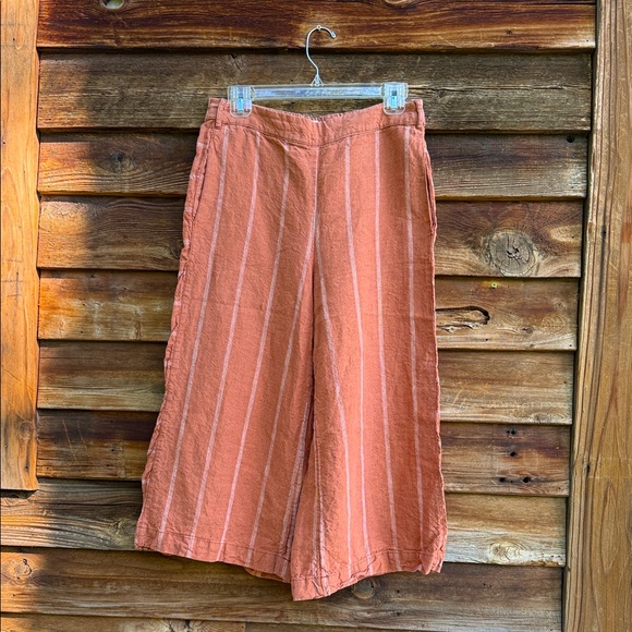 Anthropologie Terracotta Striped Pants 100% linen - Picture 1 of 6